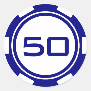Navy Blue White Poker Chip Casino Birthday Number Classic Round Sticker