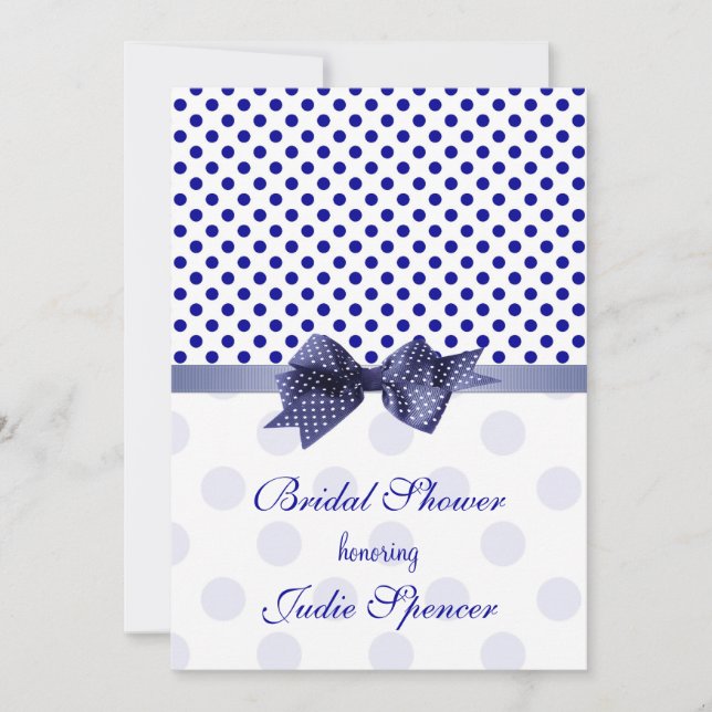 Navy blue white polka dot Bridal shower Invitation (Front)