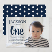 Navy Blue White Polka Dot Child's 1st Birthday