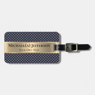 Navy Blue White Polka Dot Elegant Classic Gold Luggage Tag
