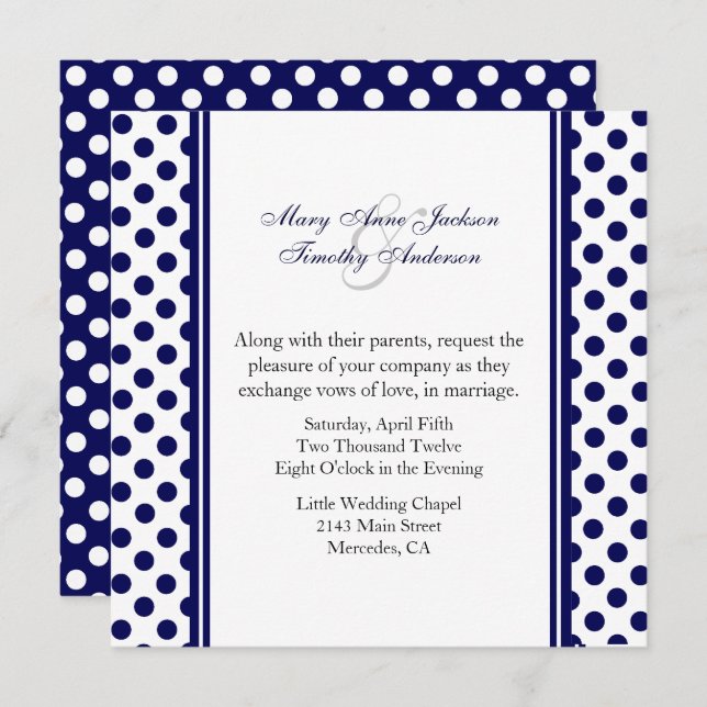 Navy Blue & White Polka Dot Wedding Invitation (Front/Back)