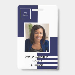 Navy blue white profile photo business corporate ID badge