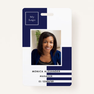 Navy blue white profile photo business corporate ID badge