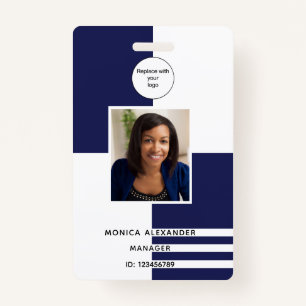 Navy blue white profile photo business corporate ID badge