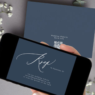 Navy Blue White QR Code Website Digital RSVP Invitation