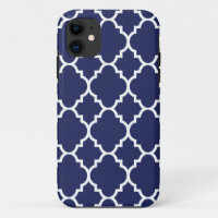 Navy Blue White Quatrefoil Moroccan Pattern