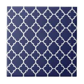 Navy Blue White Quatrefoil Moroccan Pattern Tile