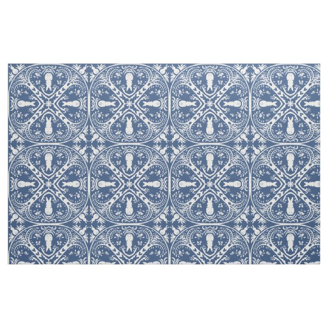 Navy Blue & White Rabbit Tile Delft Dedham Bunny Fabric (Fat Quarter)