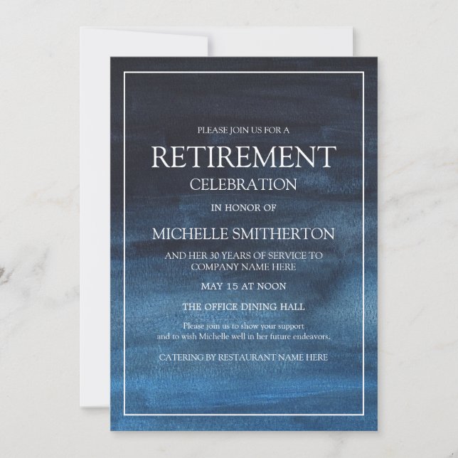 Navy Blue White Retirement Party Invitation (Front)