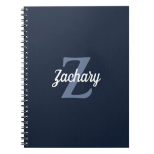 Navy Blue White Retro Monogram Personalized Notebook