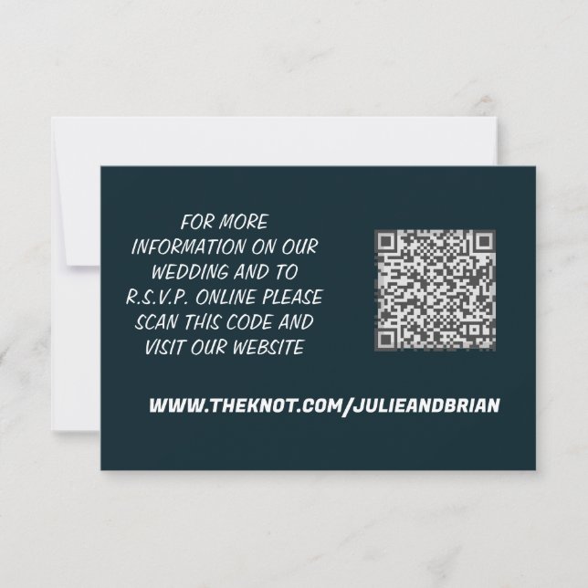 Navy Blue White Rose QR Code Wedding RSVP Card (Front)