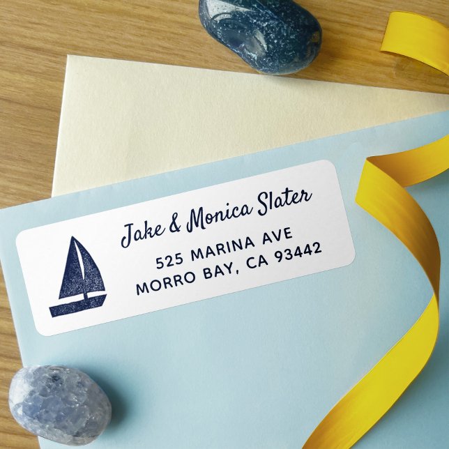 Navy Blue & White Sailboat Nautical Return Address (Creator Uploaded)