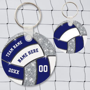 Navy Blue, White, Silver, Volleyball Gifts in Bulk Key Ring
