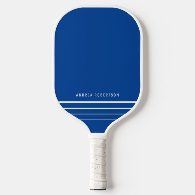 Navy Blue & White Simple Minimal Personalised Name Pickleball Paddle (Front)