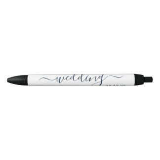 Navy Blue & White Simple Script Wedding Favour Black Ink Pen