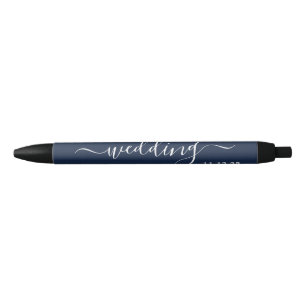 Navy Blue & White Simple Script Wedding Favour Black Ink Pen
