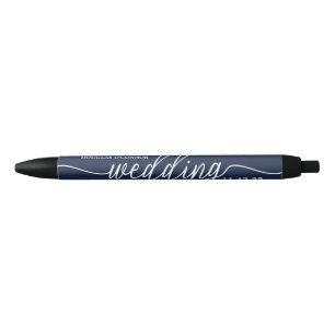 Navy Blue & White Simple Script Wedding Favour Black Ink Pen