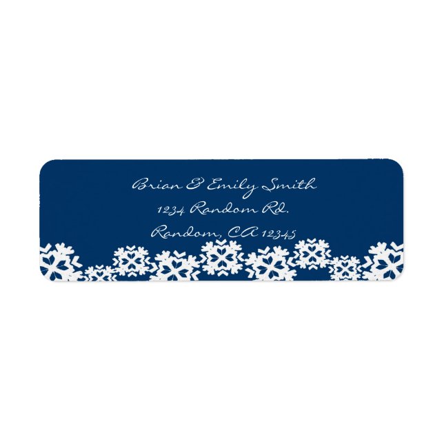 Navy blue white snowflake Christmas labels (Front)
