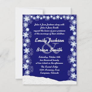 Navy blue white snowflake custom wedding invites