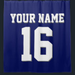 Navy Blue White Sports Jersey Team Jersey Shower Curtain<br><div class="desc">Preppy Solid Colour Team Jersey / Sports Jersey / Football Jersey / Rugby Jersey with Custom Name Customise this with your own name or team name and a number. You can change the size, colour and placement of the text if you need to make changes, change the colour of or...</div>