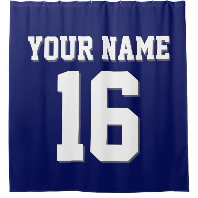 Navy Blue White Sports Jersey Team Jersey Shower Curtain (Front)