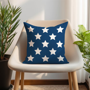 Navy Blue White Star Pattern Patriotic Cushion