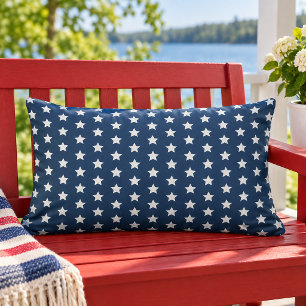 Navy Blue White Star Pattern Patriotic Lumbar Cushion