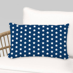 Navy Blue White Star Pattern Patriotic Lumbar Cushion