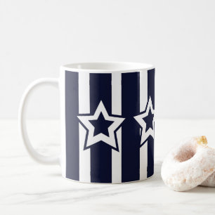 Navy Blue White Star Stripes Coffee Mug