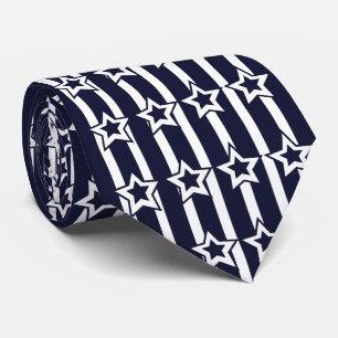 Navy Blue White Star Stripes Pattern Tie