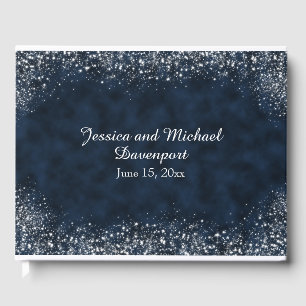 Navy Blue White Stardust Wedding Guestbook