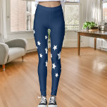Navy blue white stars leggings<br><div class="desc">A simple diagonal pattern with white stars on a naby blue background.</div>