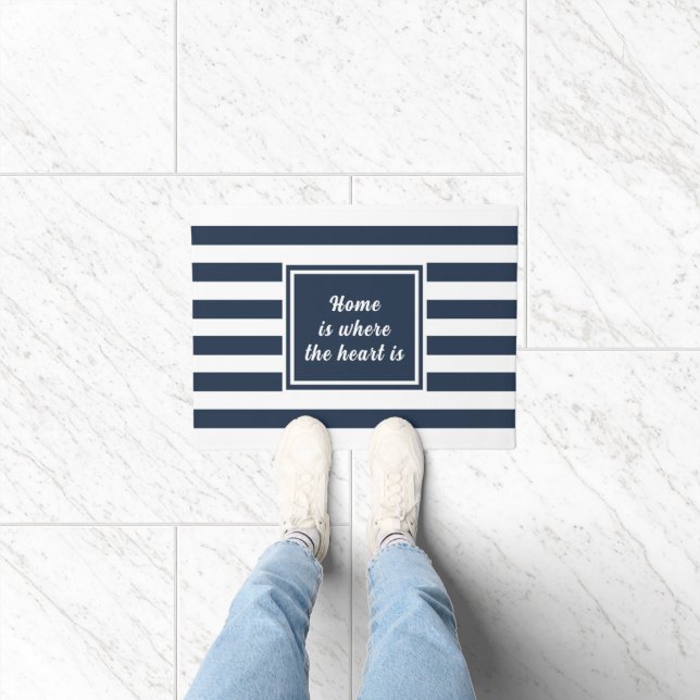 Navy Blue & White Stripe Personalised Doormat (Indoor)