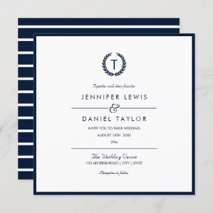 Navy Blue & White Stripe Wedding Invitation