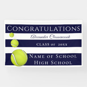 Navy Blue White Striped football sports graduation Banner