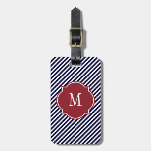 Navy Blue & White Striped Monogram Luggage Tags