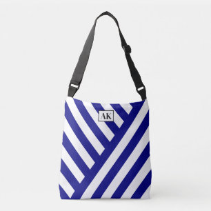 Navy Blue & White Striped Monogram Tote Bag