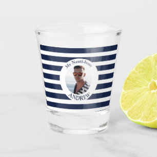 Navy Blue White Striped Nautical Photo Shot Glass