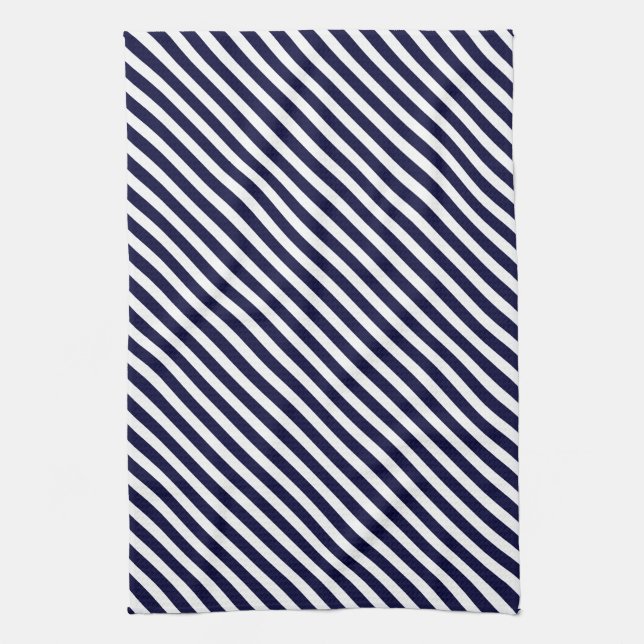 Navy Blue & White Striped Pattern Tea Towel (Vertical)