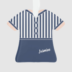 Navy Blue & White Stripes Athletic Tennis Outfit Ornament