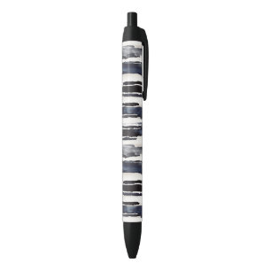 Navy Blue White Stripes Black Ink Pen