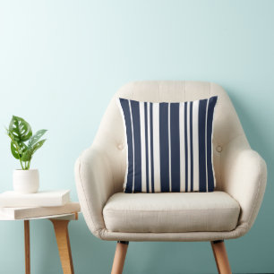 Navy Blue White Stripes Coastal Seaside Cushion