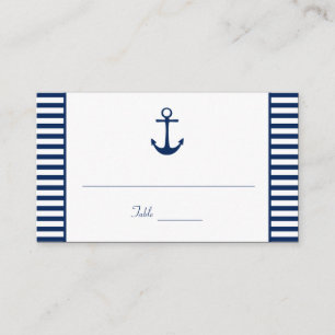 Navy Blue White Stripes Nautical Place Cards