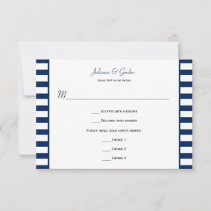 Navy Blue White Stripes Nautical Theme RSVP Card