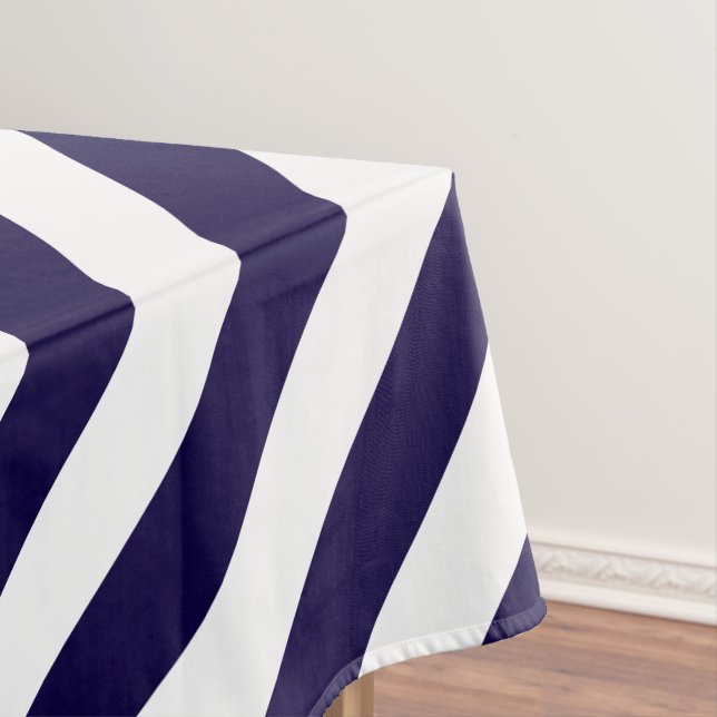 Navy Blue White Stripes Pattern Modern Home Decor Tablecloth (In Situ)
