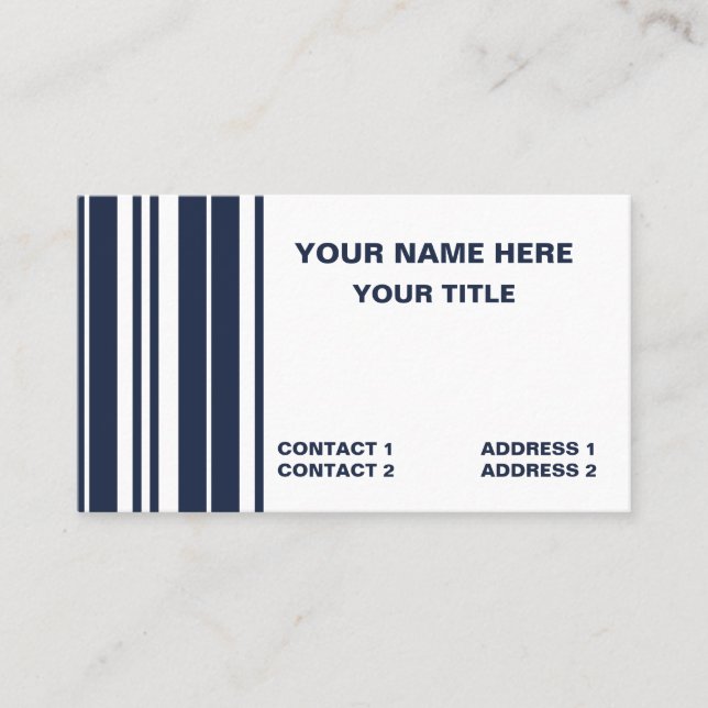 Navy Blue White Stripes Preppy Modern Business Card (Front)
