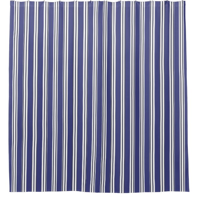 Navy Blue & White Stripes Shower Curtain (Front)