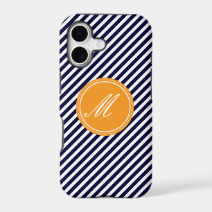 Navy Blue & White Stripes w Monogram iPhone 5 Case