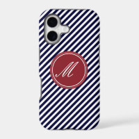 Navy Blue & White Stripes w Monogram iPhone 5 Case