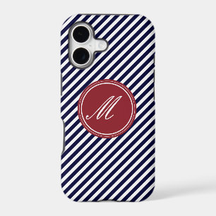 Navy Blue & White Stripes w Monogram iPhone 5 Case